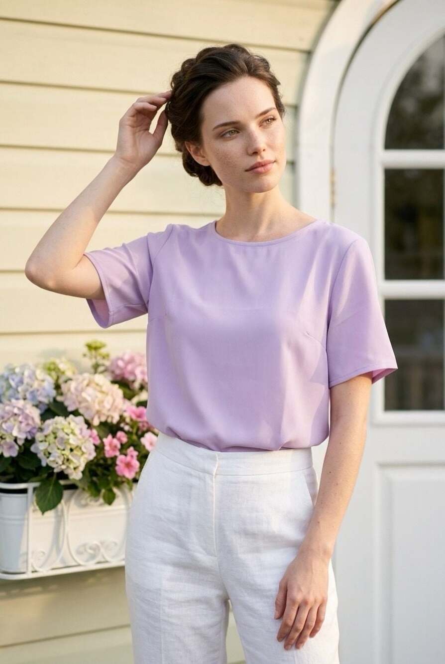 Susan Graver Style Lavender Short Sleeve Polyester Blouse Size 1X
